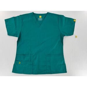 WonderWink Origins Women’s Medium Teal Scrub Top Modern Fit V Neck Medical Nurse
